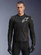 Alpinestars Viper Air V4 Jacket, Black Textile Motorcycle Jacket, White Star Logo on chest and shoulders, large tech mesh panels for maximum airflow, high collar, zippered front, sleek racing design