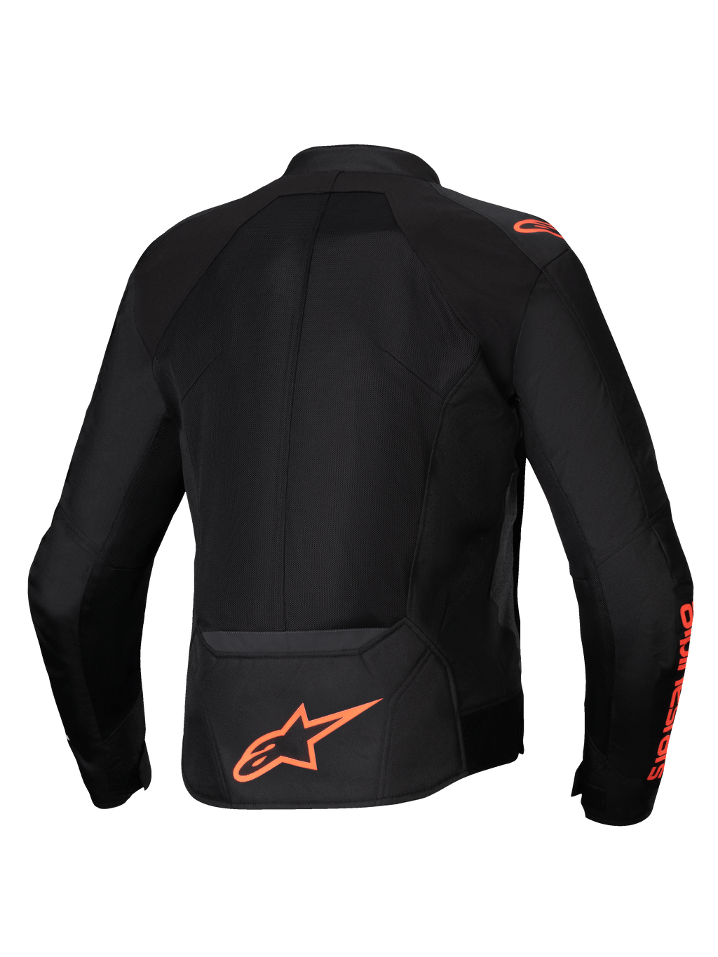 Alpinestars Viper Air V4 MC-jacka i svart och röd fluo, ryggvy med stora meshpaneler för maximal ventilation.