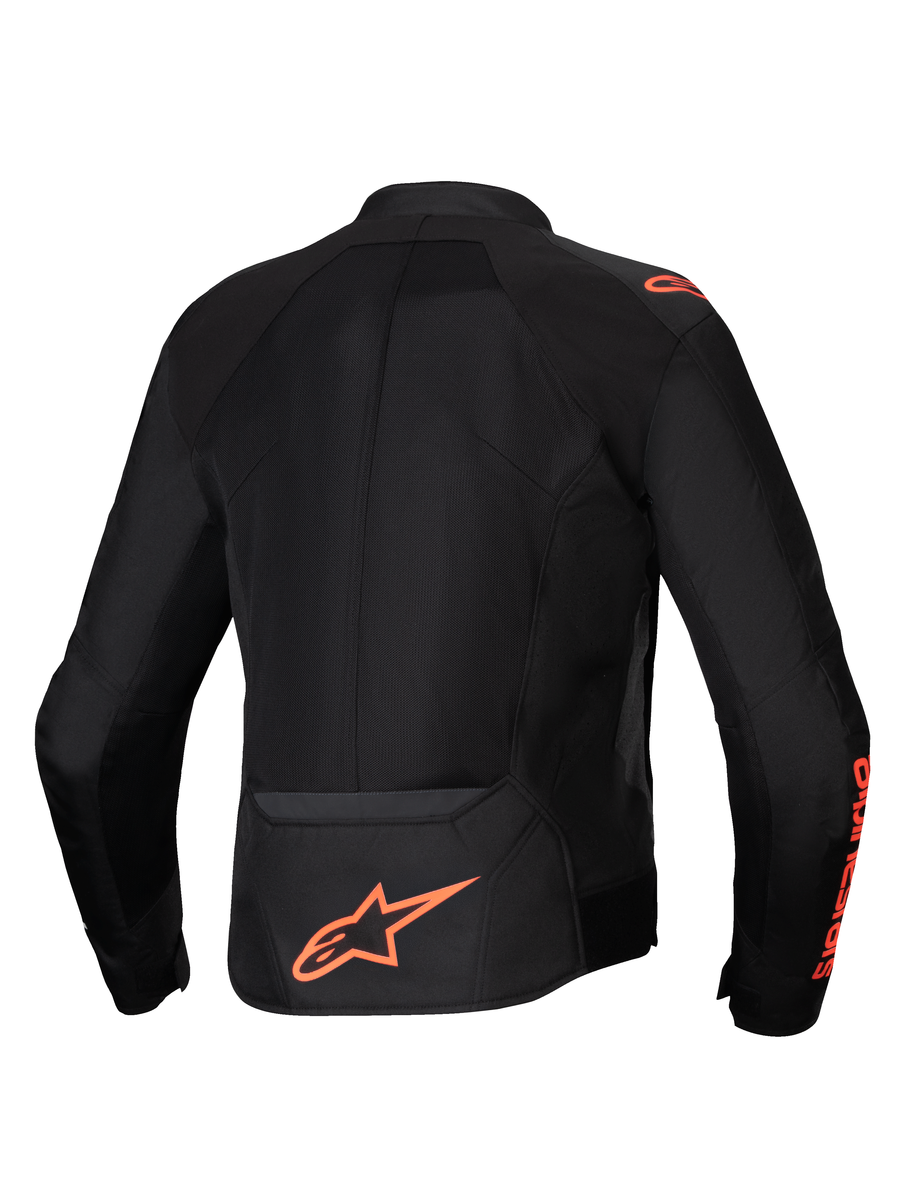 Alpinestars Viper Air V4 MC-jacka i svart och röd fluo, ryggvy med stora meshpaneler för maximal ventilation.