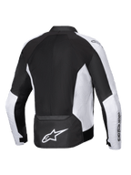 Alpinestars Viper Air V4 Jacket, Motorcycle Jacket, Black and White, Rear view featuring large tech mesh panels for airflow, white perforated side panels, bold white Astar logo on the lower back, and textile construction for warm-weather riding.