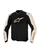 Alpinestars T-SPS Air V2-jacka, mc-jacka i textil, Black Mastic Aluminum, vy framifrån med stor logotyp på bröstet, meshpaneler för luftflöde och ljusa ärmar med logotyper, sportorienterad utrustning för gatukörning
