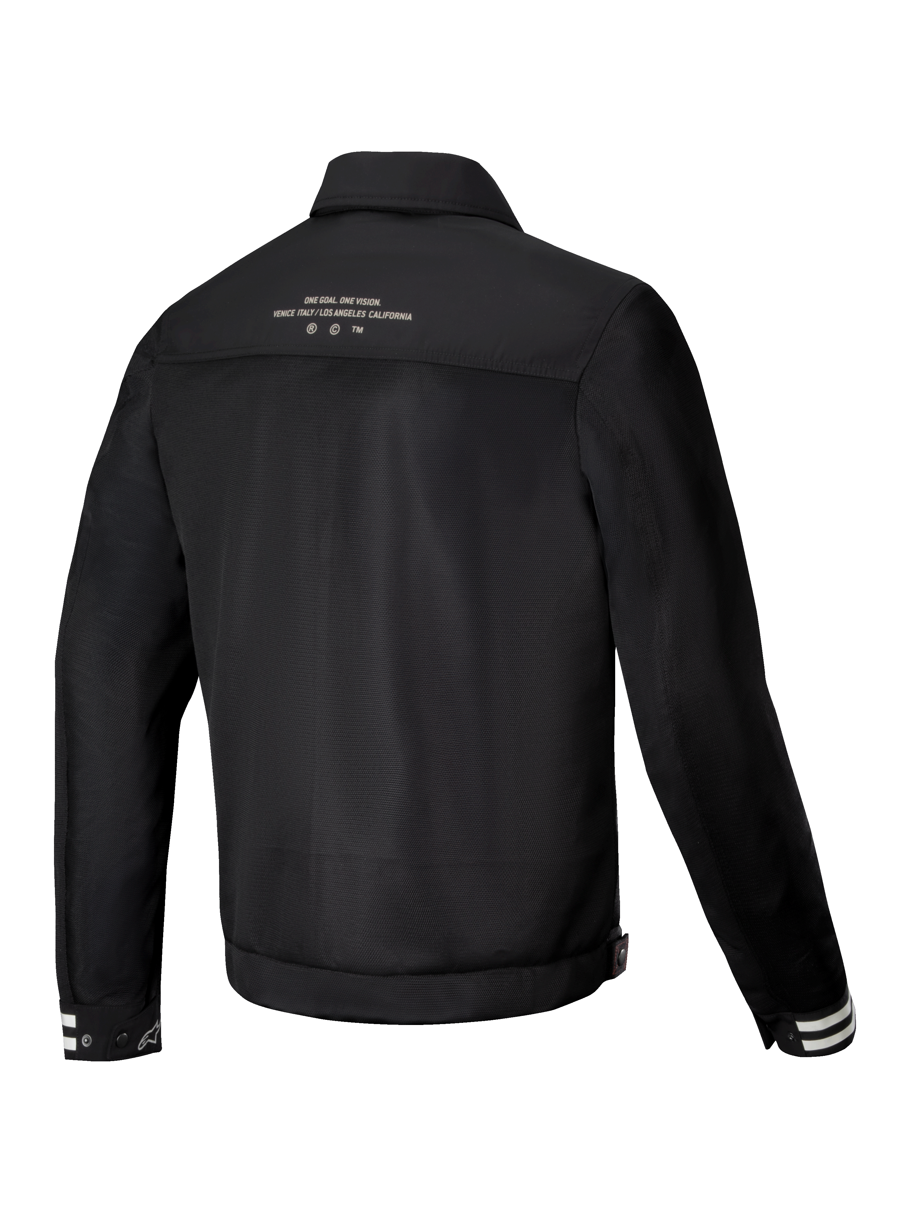 Alpinestars Ignite Air Jacka, urban MC-jacka för herrar, svart, bakifrån som visar andningsbar meshkonstruktion och klubbinspirerad grafik