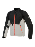 Alpinestars Provoke Jacket, Urban Motorcycle Jacket, Black and Metal Gray with fluorescent red zipper accents, featuring laser-perforated chest panels, ripstop softshell reinforcements, and front D-ring attachment, street-ready design for warm-weather riding