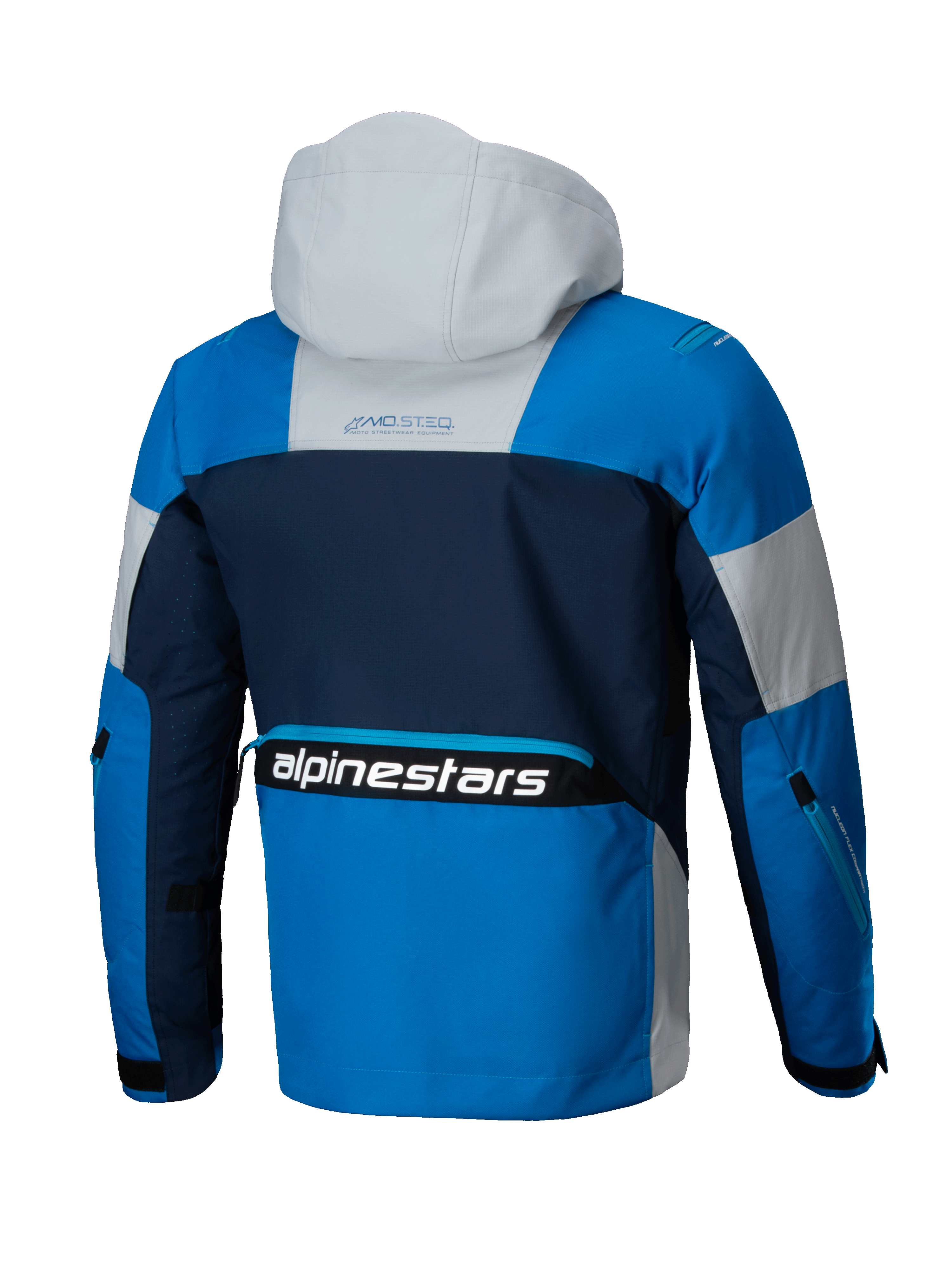 Alpinestars Mogress Air jacka, urban motorcykeljacka, blå och mörkblå, ventilerad textil med huva, CE-certifierad