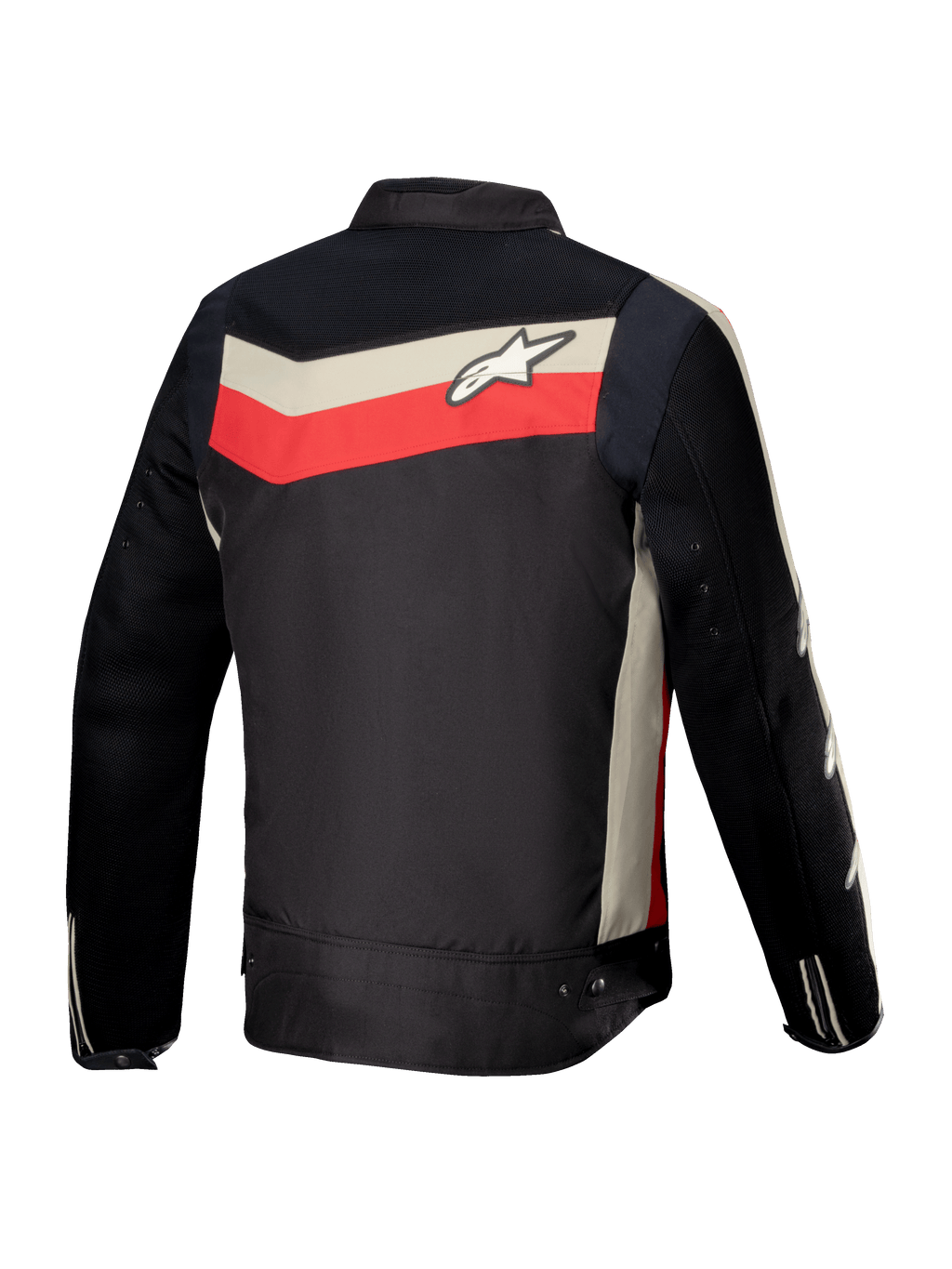 Alpinestars T-Dyno Air Jacket, Men's Motorcycle Textile Jacket, Back View, Black, Bright Red, and Ecru, CE Certified with extended 3D mesh airflow panels and vintage-inspired biker fit