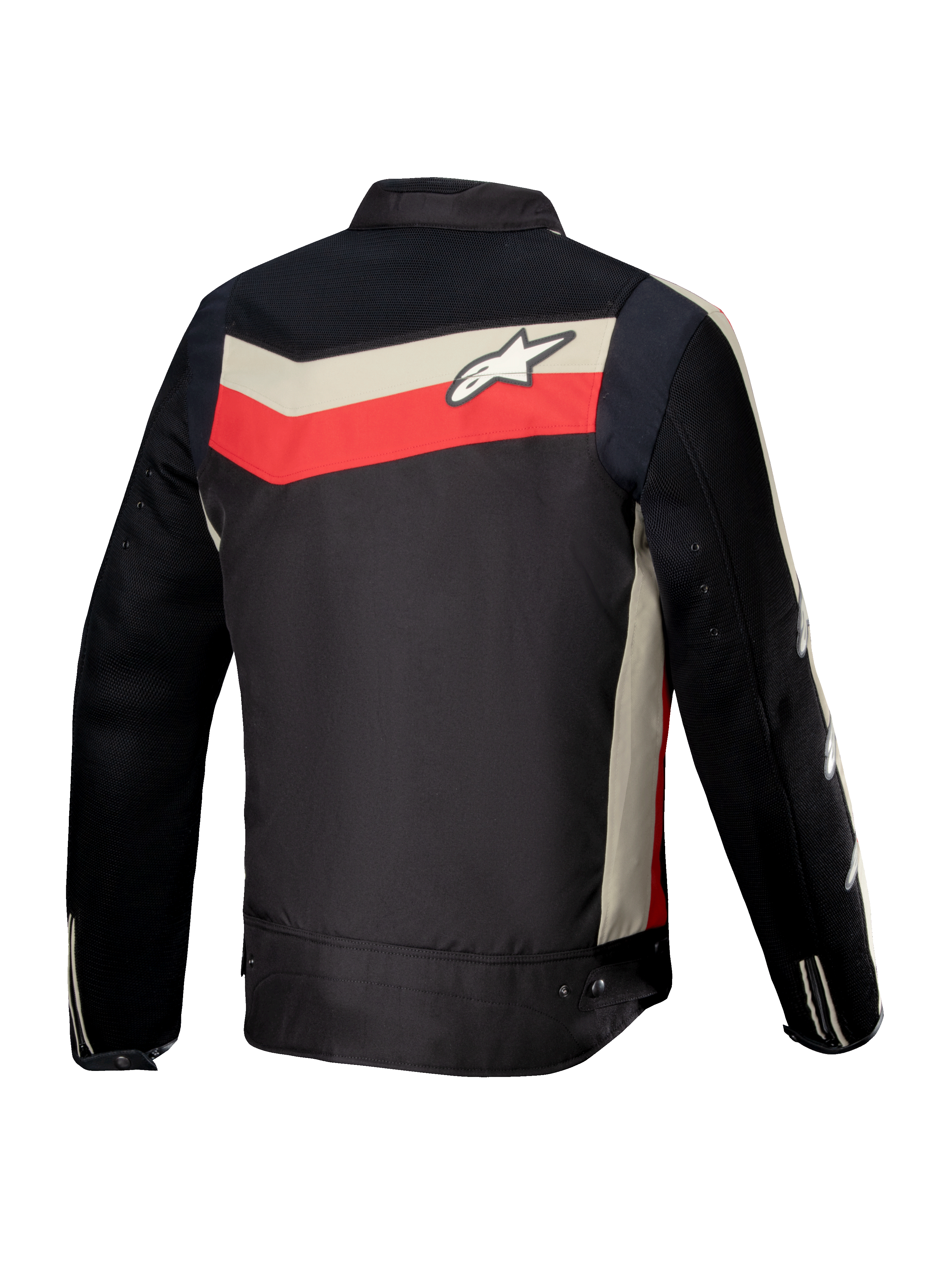 Alpinestars T-Dyno Air Jacket, Men's Motorcycle Textile Jacket, Back View, Black, Bright Red, and Ecru, CE Certified with extended 3D mesh airflow panels and vintage-inspired biker fit
