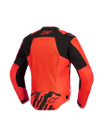 Alpinestars MM93 T-SPS Air V2 Jacket, back view, Red Fluo and Black, motorcycle jacket featuring a large mesh ventilation panel, signature Marc Marquez 93 logo on the collar, and Alpinestars logo on the lower back