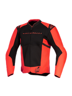 Alpinestars MM93 T-SPS Air V2 Jacket, Motorcycle Jacket, Red Fluo and Black, featuring Marc Marquez text on chest and 93 logo on hem, Alpinestars shoulder logos, mesh panels for airflow, textile sport cut design