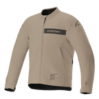 Alpinestars Aeron-jacka, urban motorcykeljacka, beige och svart, minimalistisk textilkonstruktion med logotyp på bröstrand, dragkedja framtill och justerbara manschetter