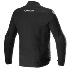 Alpinestars T-GP Force Jacket, Textile Motorcycle Jacket, Black, rear view showing Alpinestars branding on the upper back and shoulders, sleek sport-tailored design.