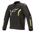 Alpinestars AST V2 Air Jacket, motorcykeljacka i mesh, svart och neongul, vit Astars-logotyp på bröstet, stora meshpaneler för ventilation, neongula detaljer på ärmar och bröst, samt justerbara remmar på armarna för en sportig och skyddande passform