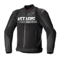 Alpinestars SMX Air Jacket, svart motorcykeljacka i textil, med ventilationspaneler i mesh, framträdande vit ASTARS-logotyp på bröstet, DFS Lite externa axelskydd och dragkedja framtill i en kroppsnära racingdesign.