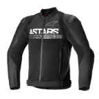 Alpinestars SMX Air Jacket, svart motorcykeljacka i textil, med ventilationspaneler i mesh, framträdande vit ASTARS-logotyp på bröstet, DFS Lite externa axelskydd och dragkedja framtill i en kroppsnära racingdesign.