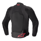 Alpinestars SMX Air-jacka, sedd bakifrån, svart med klarröda detaljer, ventilerad ryggpanel i mesh, Tech-Air Ready-logotyp på övre ryggen, röd Alpinestars-logotyp på nedre ryggen, sportmotorcykeljacka