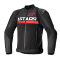 Alpinestars SMX Air Jacket, sportig motorcykeljacka, svart och klarröd, med framträdande vit "ASTARS"-text och en röd horisontell rand på bröstet, ventilerade meshpaneler med DFS Lite externa axelsliders, skyddande sommarkörutrustning