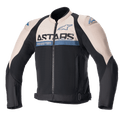 Alpinestars SMX Air Jacket, sportjacka för motorcykel, ljusbrun och svart med detaljer i sodalitblått, ventilationspaneler i mesh, ASTARS-logotyp på bröstet, dragkedja fram, justerbara midjeremmar, skyddande axelsliders