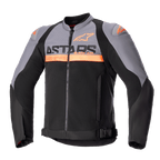 Alpinestars SMX Air Jacket, sportmotorcykeljacka, mörkgrå och svart med detaljer i neonorange, med perforerade tech-meshpaneler och tydlig ASTARS-logotyp på bröstet, långa ärmar, dragkedja fram och justerbara midjeremmar, teknisk ventilerad körutrustning.
