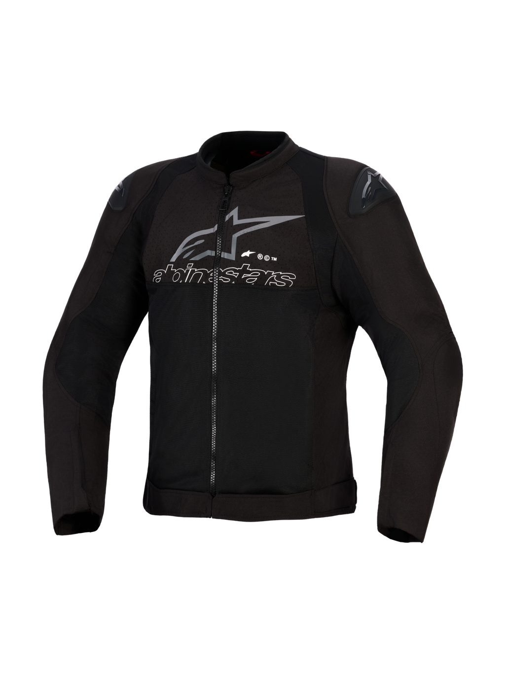 Alpinestars SMX Air-jacka, svart och antracit, ventilerad mc-jacka i textil, meshpaneler med högt luftflöde, DFS Lite-axelsliders, grå Alpinestars-logotyp och text på bröstet
