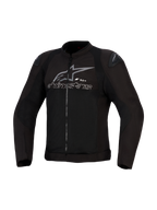 Alpinestars SMX Air-jacka, svart och antracit, ventilerad mc-jacka i textil, meshpaneler med högt luftflöde, DFS Lite-axelsliders, grå Alpinestars-logotyp och text på bröstet