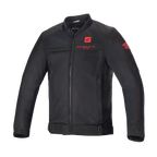 Alpinestars Honda Luc V2 Air Jacket, Black Motorcycle Jacket, Bomber Style with Mesh Panels, Red Honda Branding on Chest and Sleeve, Full Front Zipper, Ribbed Collar, Adjustable Waistband and Cuffs, Textile Material for Urban Riding