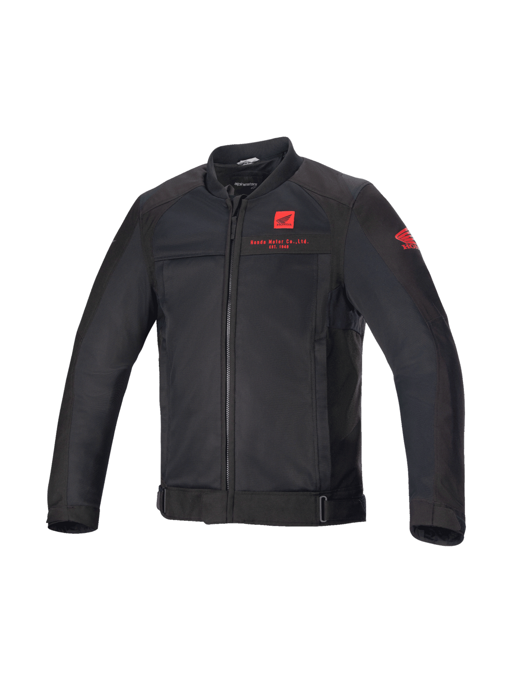 Alpinestars Honda Luc V2 Air jacka, urban MC-jacka i bomberstil för herr, svart och röd, ventilerad mesh med Honda-logotyp
