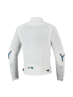Alpinestars Stella Circal-1 Air jacka, dam MC-jacka för urban körning, grå med blå detaljer, CE-certifierad med återvunna meshpaneler, bakifrån vy som visar ryggventilation och vadderad krage