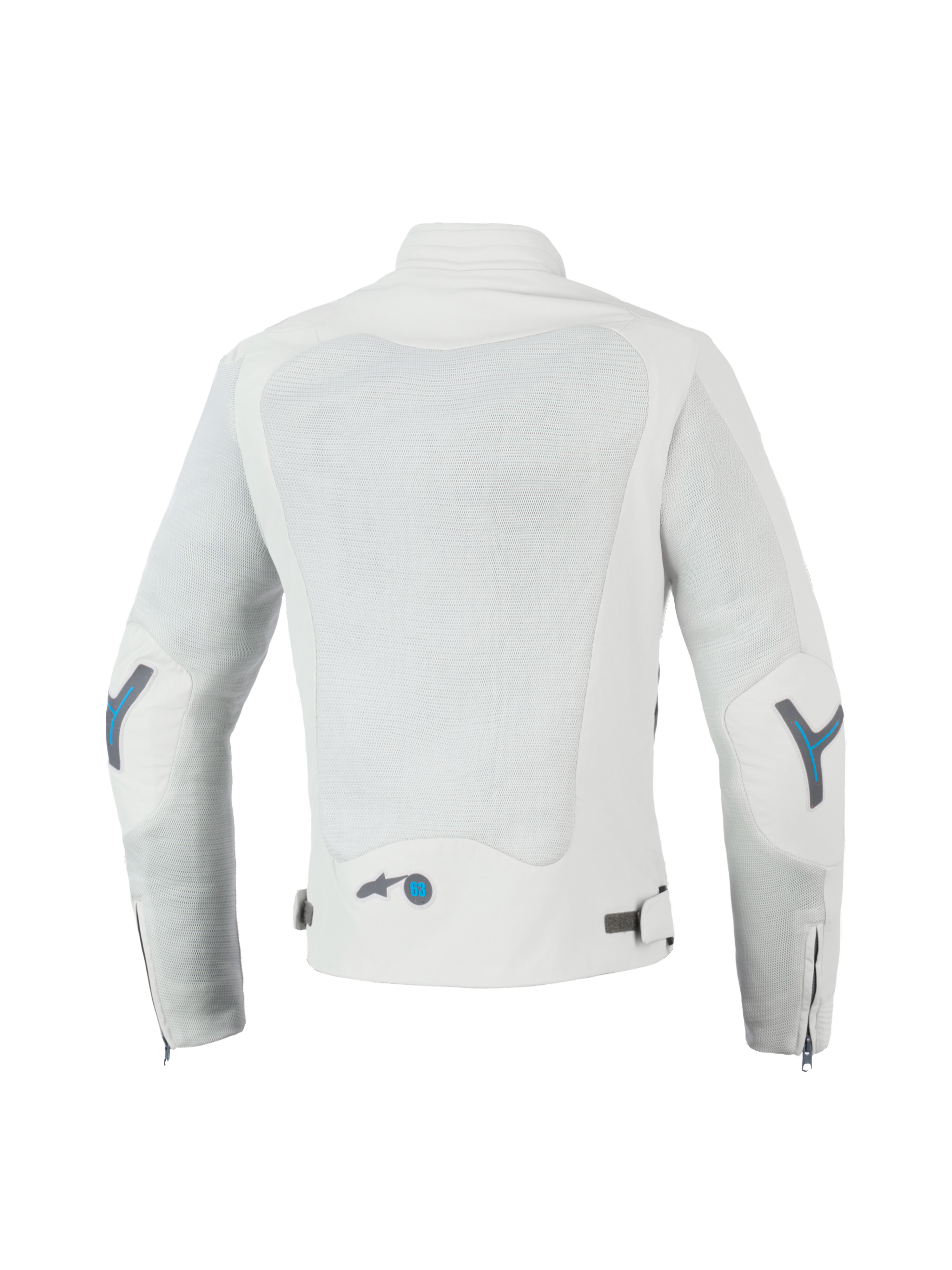 Alpinestars Stella Circal-1 Air jacka, dam MC-jacka för urban körning, grå med blå detaljer, CE-certifierad med återvunna meshpaneler, bakifrån vy som visar ryggventilation och vadderad krage