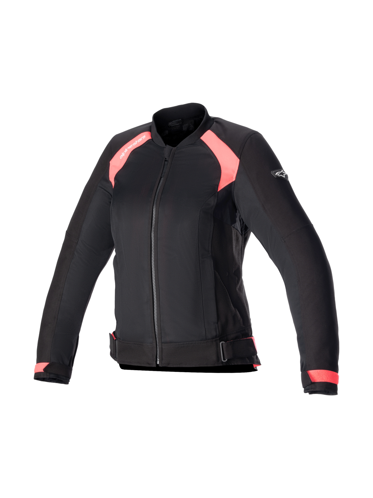 Alpinestars Eloise V2 Air jacka för damer, svart och diva rosa MC-jacka i textil med meshpaneler för optimal ventilation, Tech-Air®-redo för krockkuddesystem, urban bombermodell.