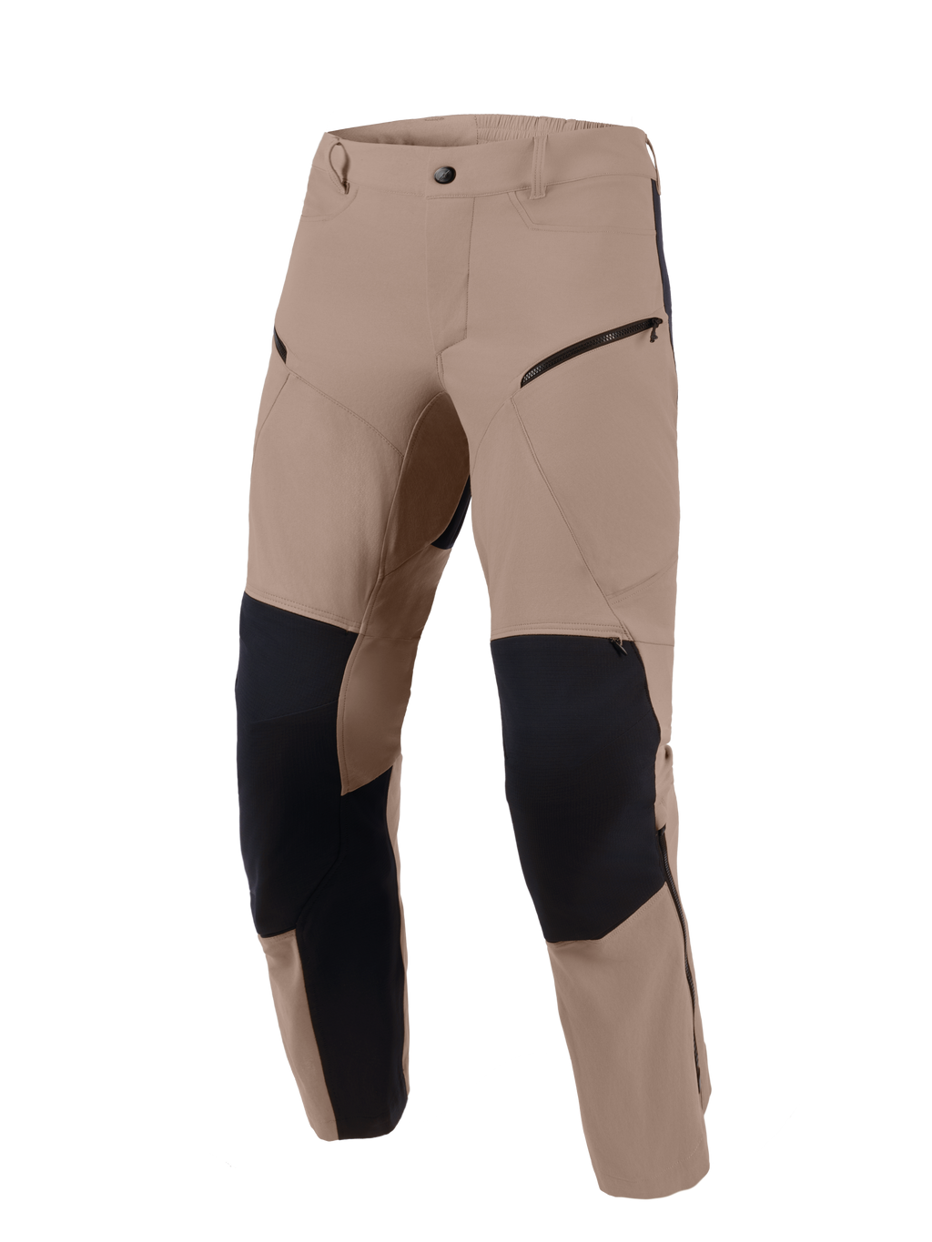 Alpinestars Flex-AST Explorer Pants, Walnut Black, äventyrsmotorcykelbyxor med nötbrun stretchtextil och svarta ripstop-förstärkningar på knän och innerben, cargofickor med dragkedja och slitstark design för varierande terräng.