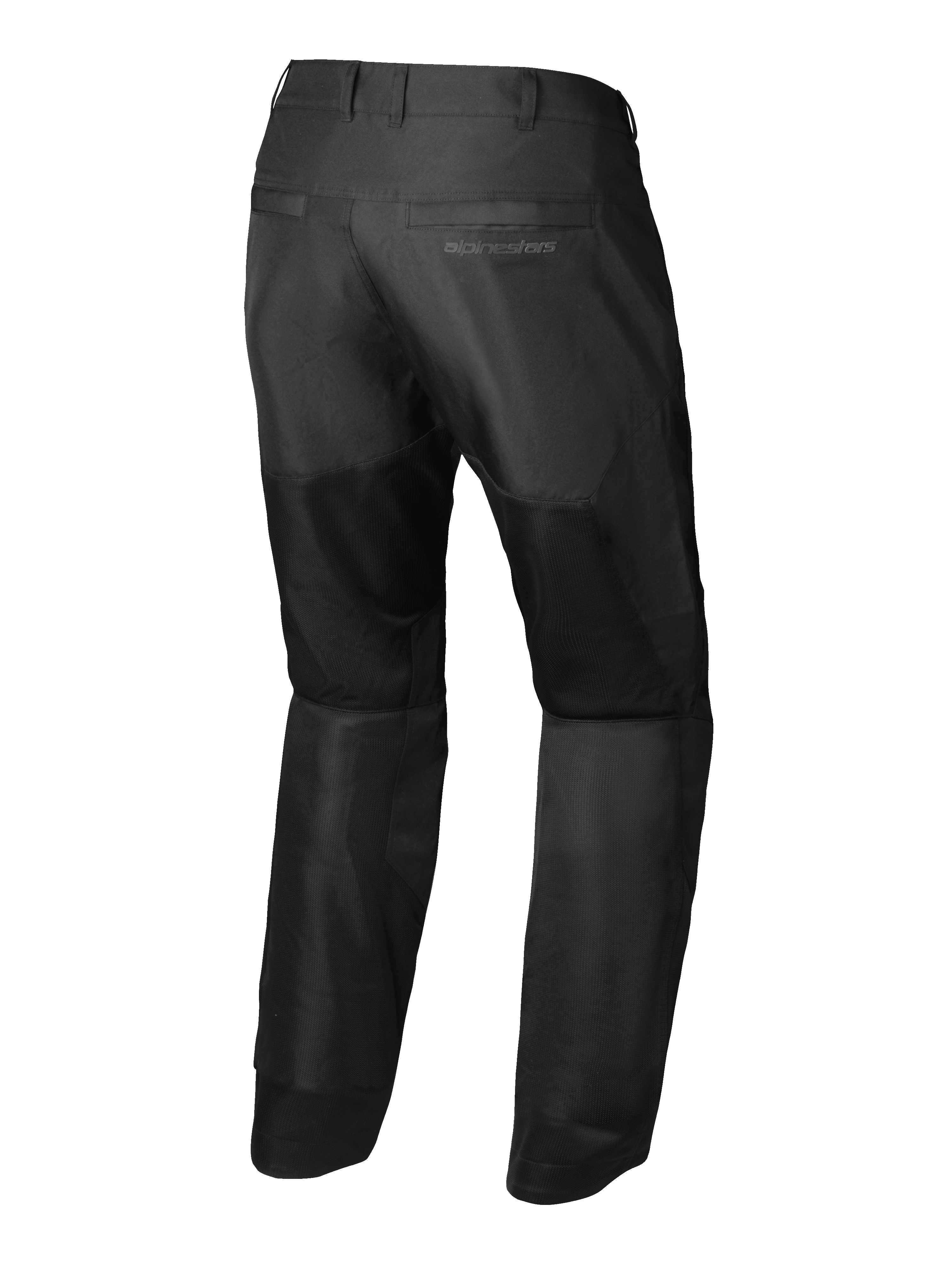 Alpinestars C-1 Air Byxor, svarta urban motorcykelbyxor för men, baksida som visar meshventilation och CE klass A-skydd