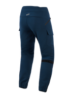 Alpinestars Juggernaut V2 Riding Pants, Night Navy, back view featuring cargo-style pockets, adjustable knee volume straps, and elasticated leg cuffs with zippers, technical textile urban motorcycle pants