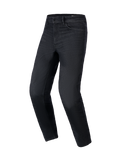 Alpinestars Flex-AST 5 Denim Pants, motorcykeljeans, Black Washed, regular tapered passform, femficksdesign med bälteshällor, stretchdenim, urban skyddsutrustning för motorcykel
