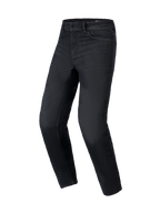 Alpinestars Flex-AST 5 Denim Pants, motorcykeljeans, Black Washed, regular tapered passform, femficksdesign med bälteshällor, stretchdenim, urban skyddsutrustning för motorcykel