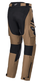 Alpinestars Venture XT Pants Over Boot, Camel and Black, Adventure Touring Motorcycle Pants, rear view featuring cargo pockets and black reinforcement panels, water-resistant textile construction with adjustable lower leg zippers for over-the-boot fit