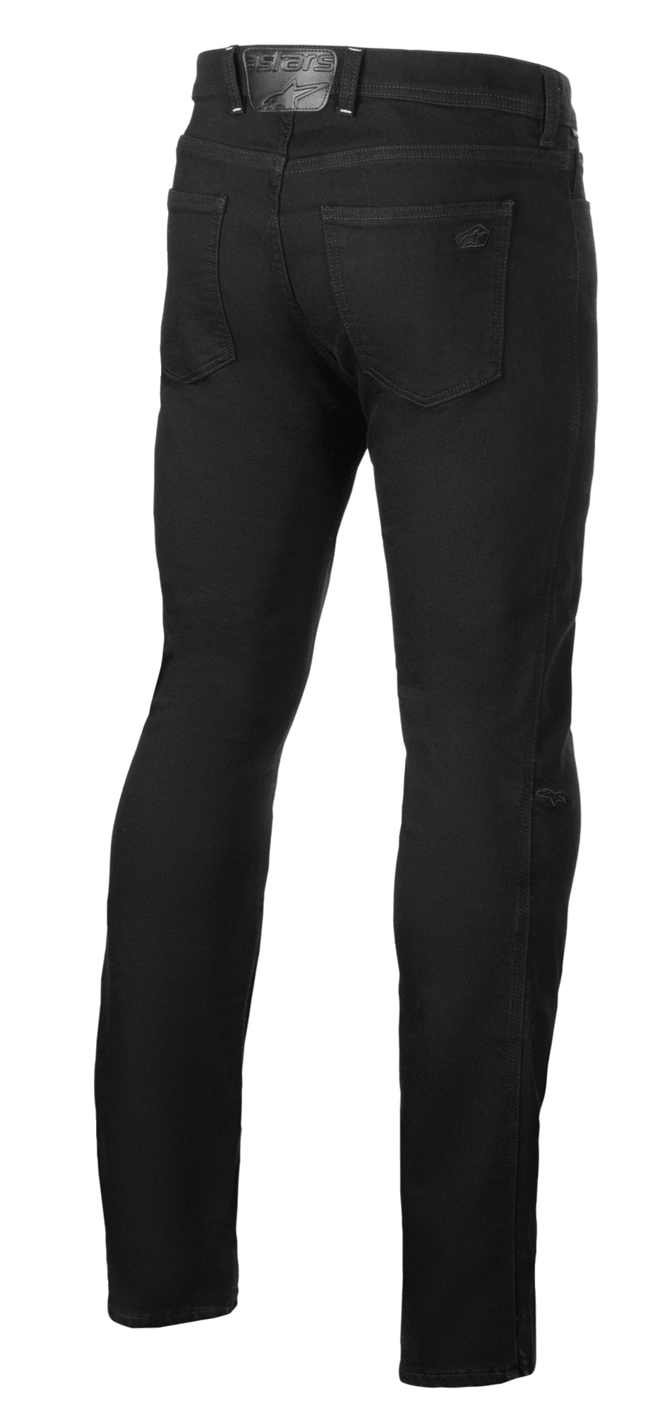 Alpinestars Cult-8 Stretch Denim Pants, Black Rinse, baksida av motorcykeljeans, rak passform med regular fit, bakfickor och logopatch i präglat läder på midjebandet, avslappnad urban stil.