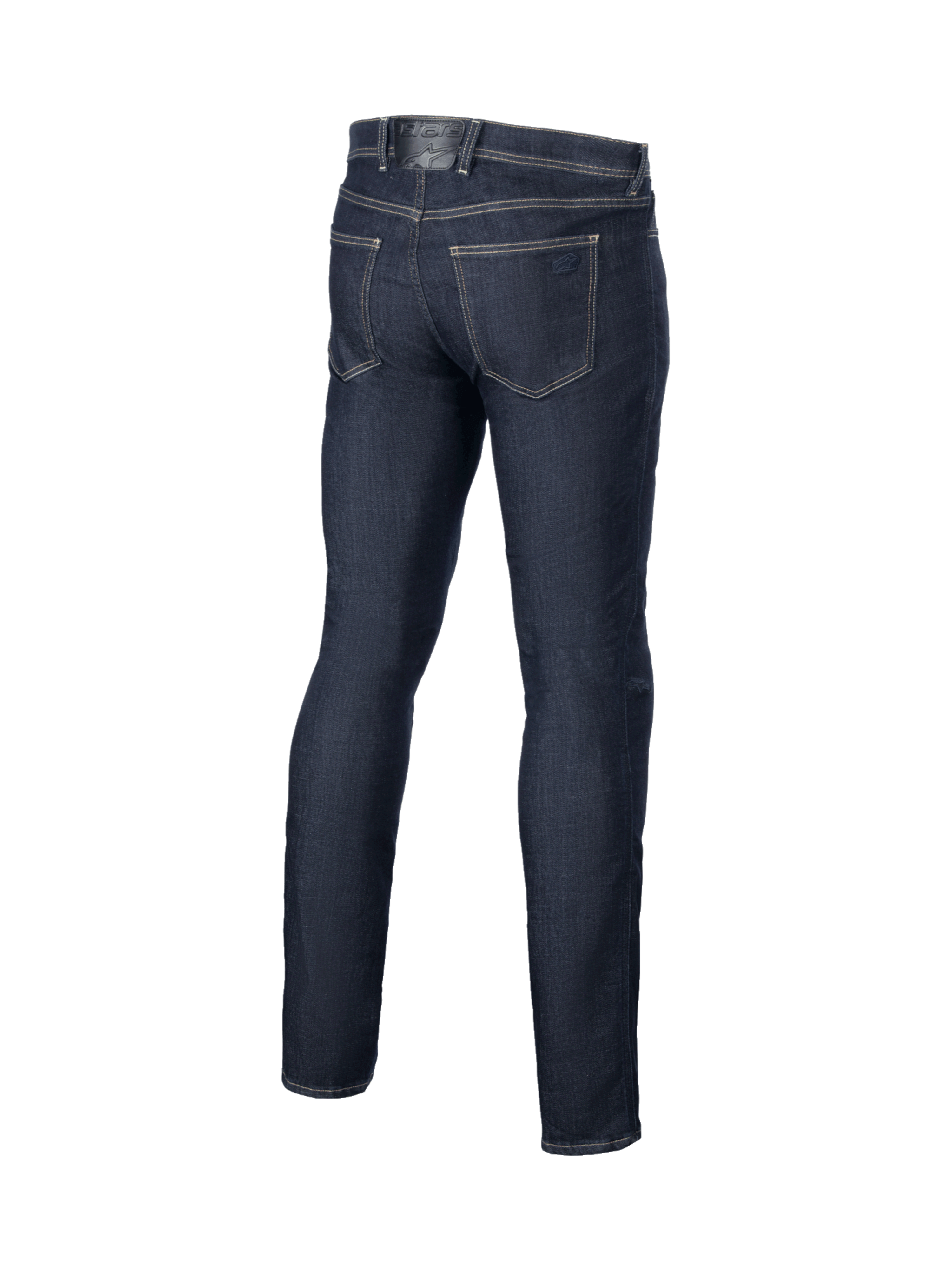 Alpinestars Cult-8 Stretch Jeans byxor, blå urbana motorcykeljeans för herrar, vy bakifrån med avslappnad rak passform.