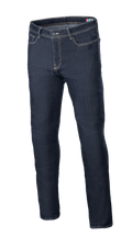 Alpinestars Cult-8 Stretch Denim Pants, Motorcycle Riding Jeans, Rinse Blue, regular fit with straight leg, featuring contrast stitching, five-pocket design, and stretch denim material
