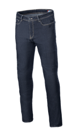 Alpinestars Cult-8 Stretch Denim Pants, Motorcycle Riding Jeans, Rinse Blue, regular fit with straight leg, featuring contrast stitching, five-pocket design, and stretch denim material