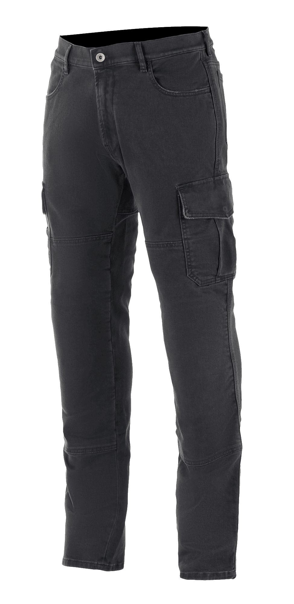 Alpinestars Barton Riding Cargo Pants, Motorcycle Urban Riding Pants, Rinse Plus Black, featuring cargo pockets with flaps, belt loops, and a tapered leg, casual stonewashed denim look with durable textile construction