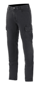 Alpinestars Barton Riding Cargo Pants, Motorcycle Urban Riding Pants, Rinse Plus Black, featuring cargo pockets with flaps, belt loops, and a tapered leg, casual stonewashed denim look with durable textile construction