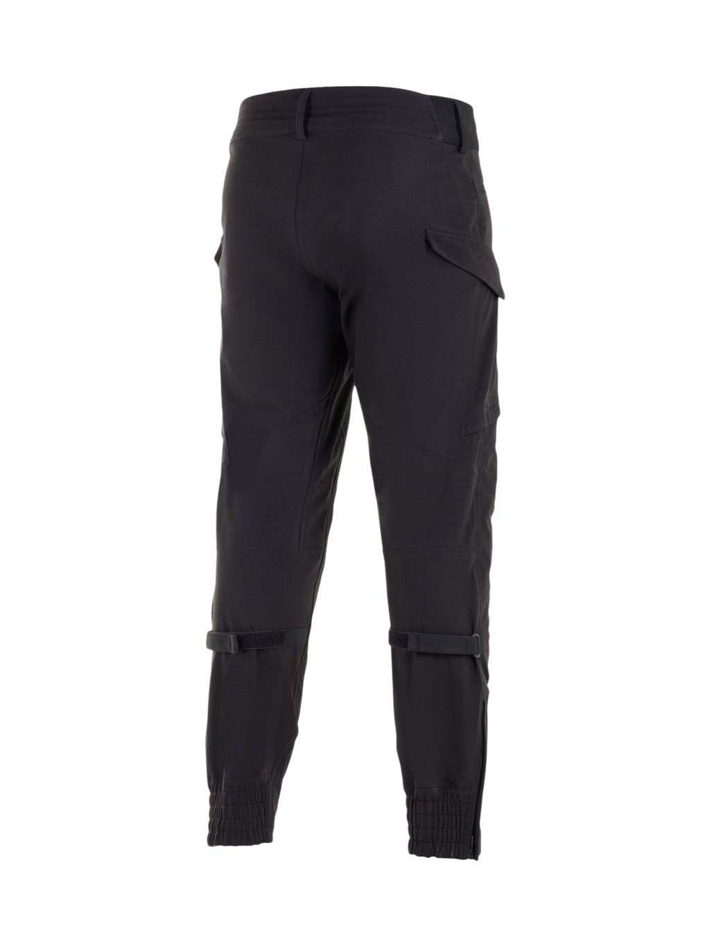 Alpinestars Juggernaut Vattentät Byxor, svarta urban motorcykelbyxor för herr i softshell, vy bakifrån med vadjusterare.