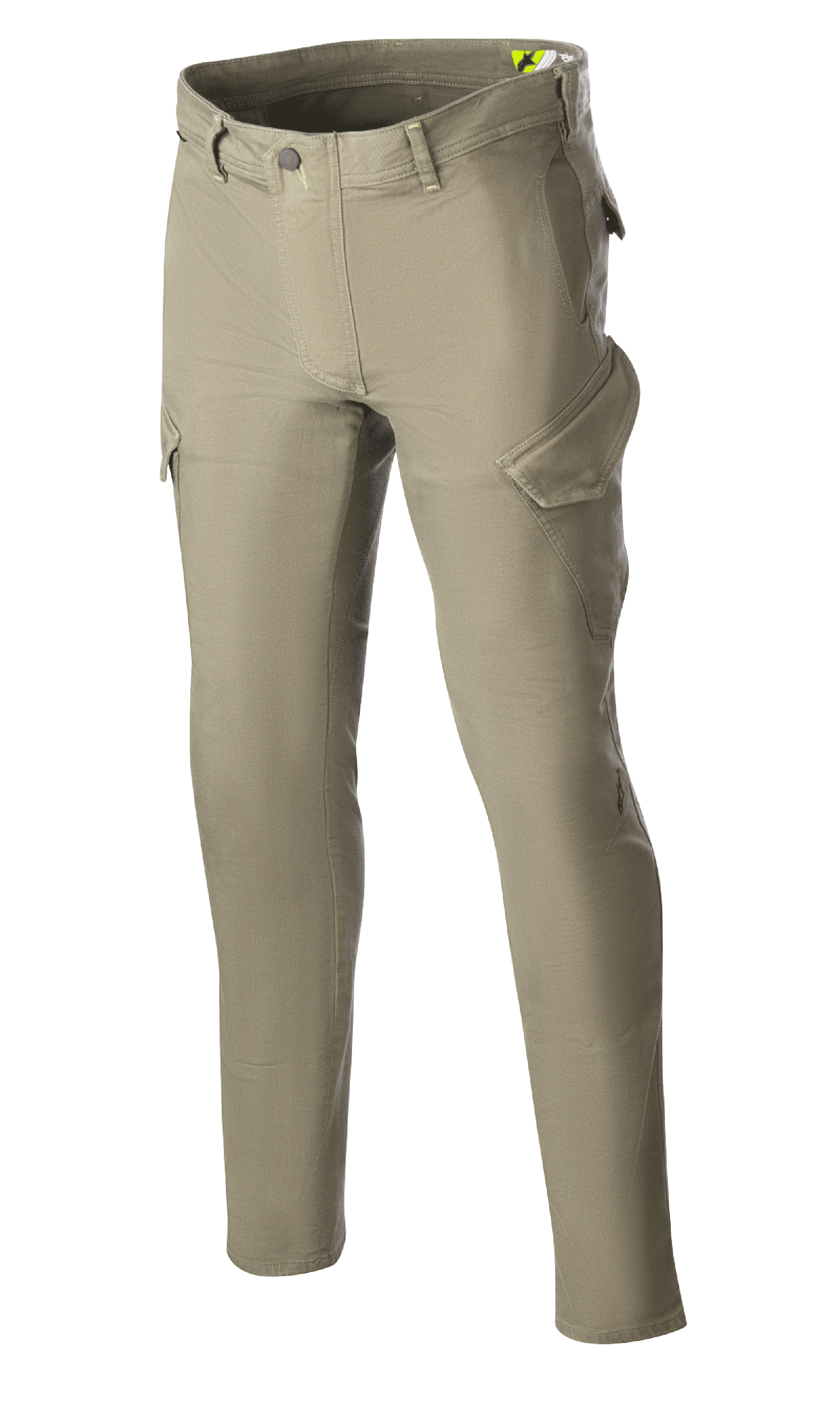 Alpinestars Caliber Slim Fit Tech Riding Pants, Motorcycle Riding Pants, Military Green, slim-fit silhouette with combat-style cargo pockets, stretch Cordura denim fabric, belt loops, and functional design for urban and road riding
