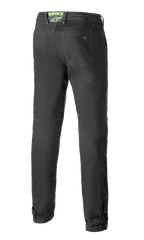 Alpinestars Stratos Regular Fit Tech Riding Pants, Motorcycle Riding Pants, Anthracite Gray, back view featuring tapered fit, back pockets, neon green Alpinestars logo on waistband, and adjustable calf closures