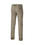 Alpinestars Stratos Regular Fit Tech motorcykelbyxor, herrbyxor i grå Cordura denim för urban körning, vy bakifrån med logotyp och justerbara benslut.