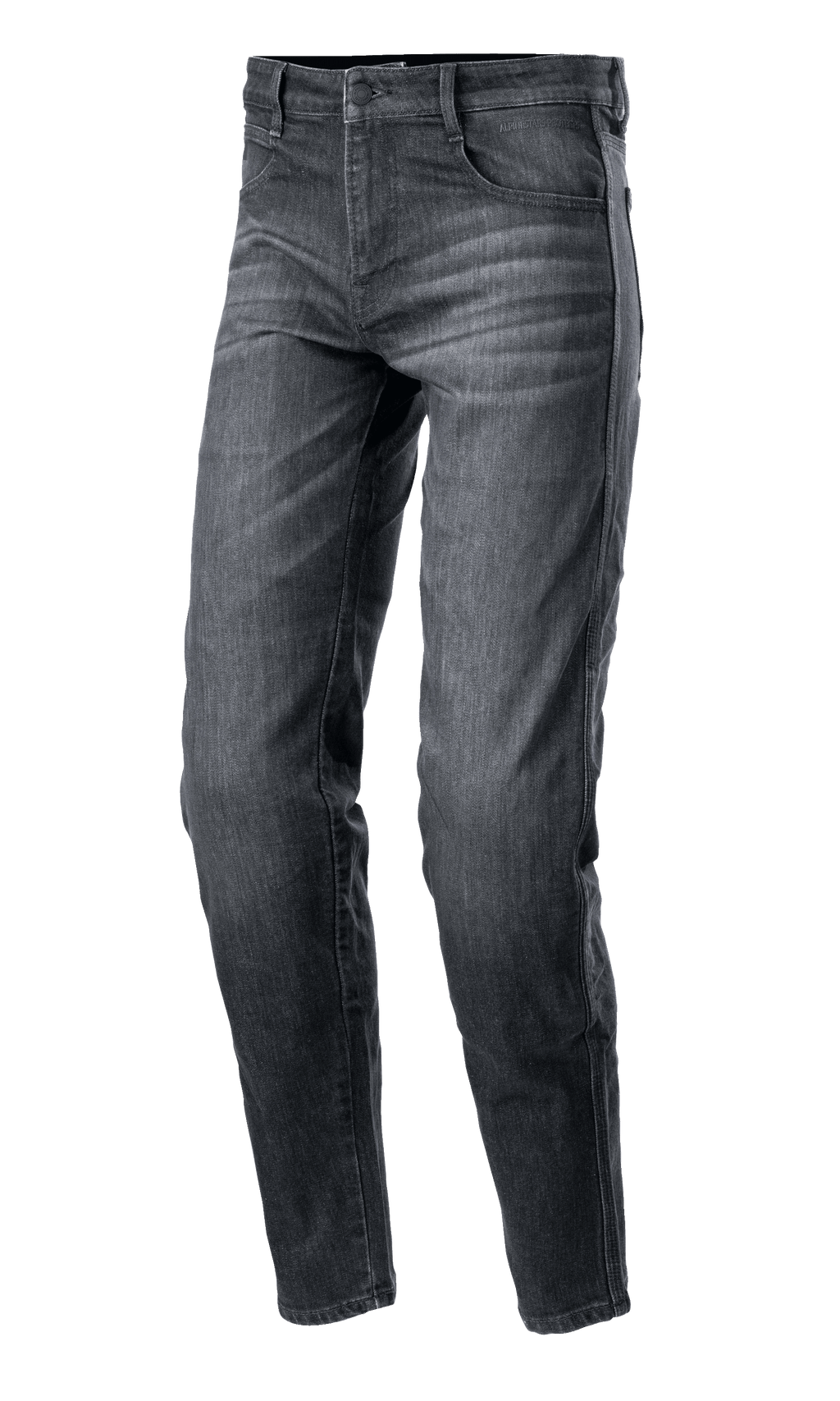 Alpinestars Sektor Regular Fit Denim-byxor, svartvättade motorcykeljeans, avslappnad avsmalnande passform, femficksdesign med bälteshällor, blekt denimtextur med förstärkta sömmar, mc-kläder för stadskörning