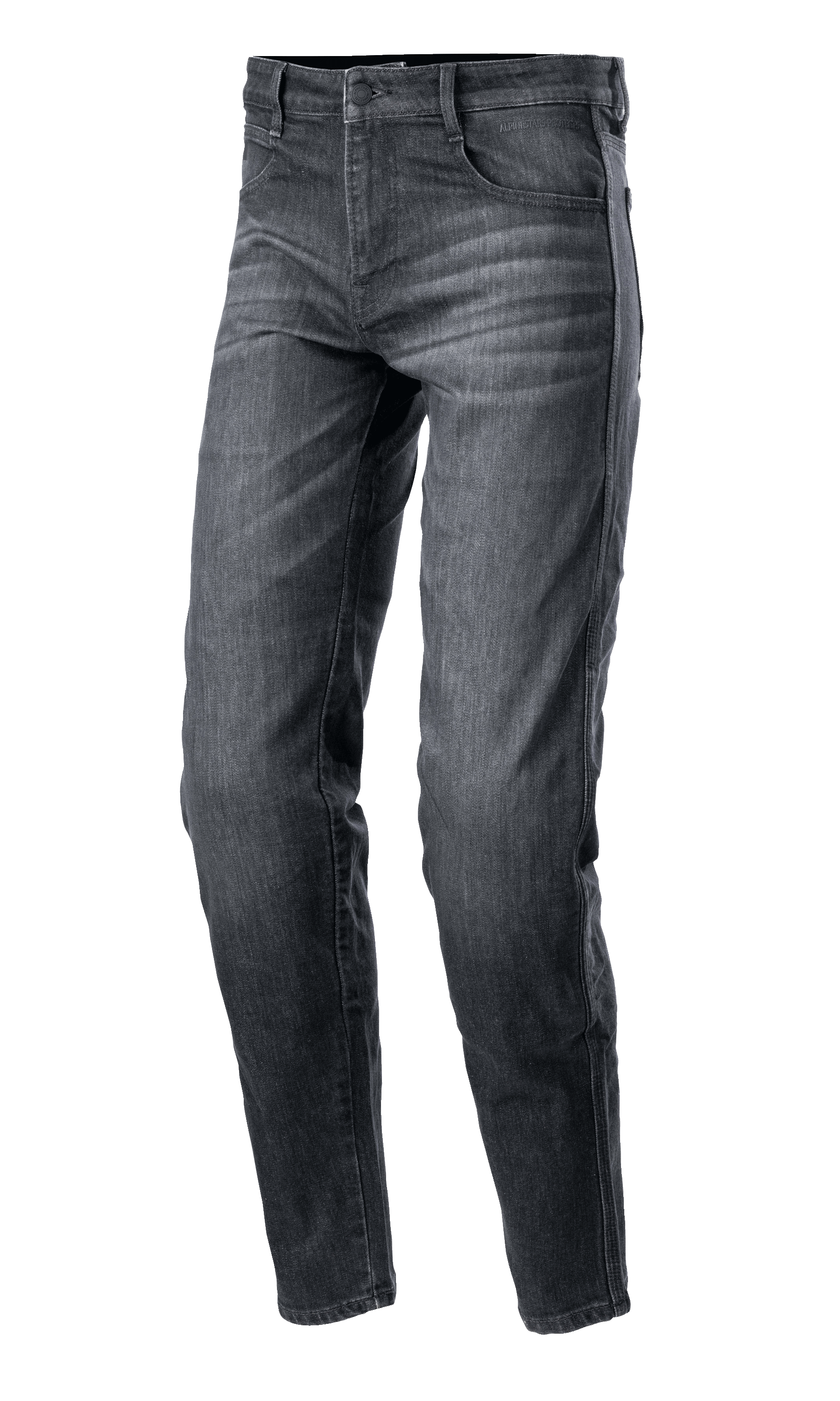 Alpinestars Sektor Regular Fit Denim-byxor, svartvättade motorcykeljeans, avslappnad avsmalnande passform, femficksdesign med bälteshällor, blekt denimtextur med förstärkta sömmar, mc-kläder för stadskörning