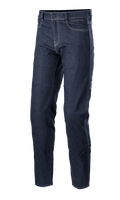 Alpinestars Sektor Regular Fit Denim Pants, mellanblå motorcykeljeans, tekniska mc-byxor med vita kontrastsömmar, femficksdesign, bälteshällor och avsmalnande ben i stretchdenim