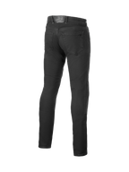Alpinestars Copper V3 jeans, motorcykeljeans för herrar, svarta, stretchig bomullsdenim med aramidfiber, vy bakifrån.