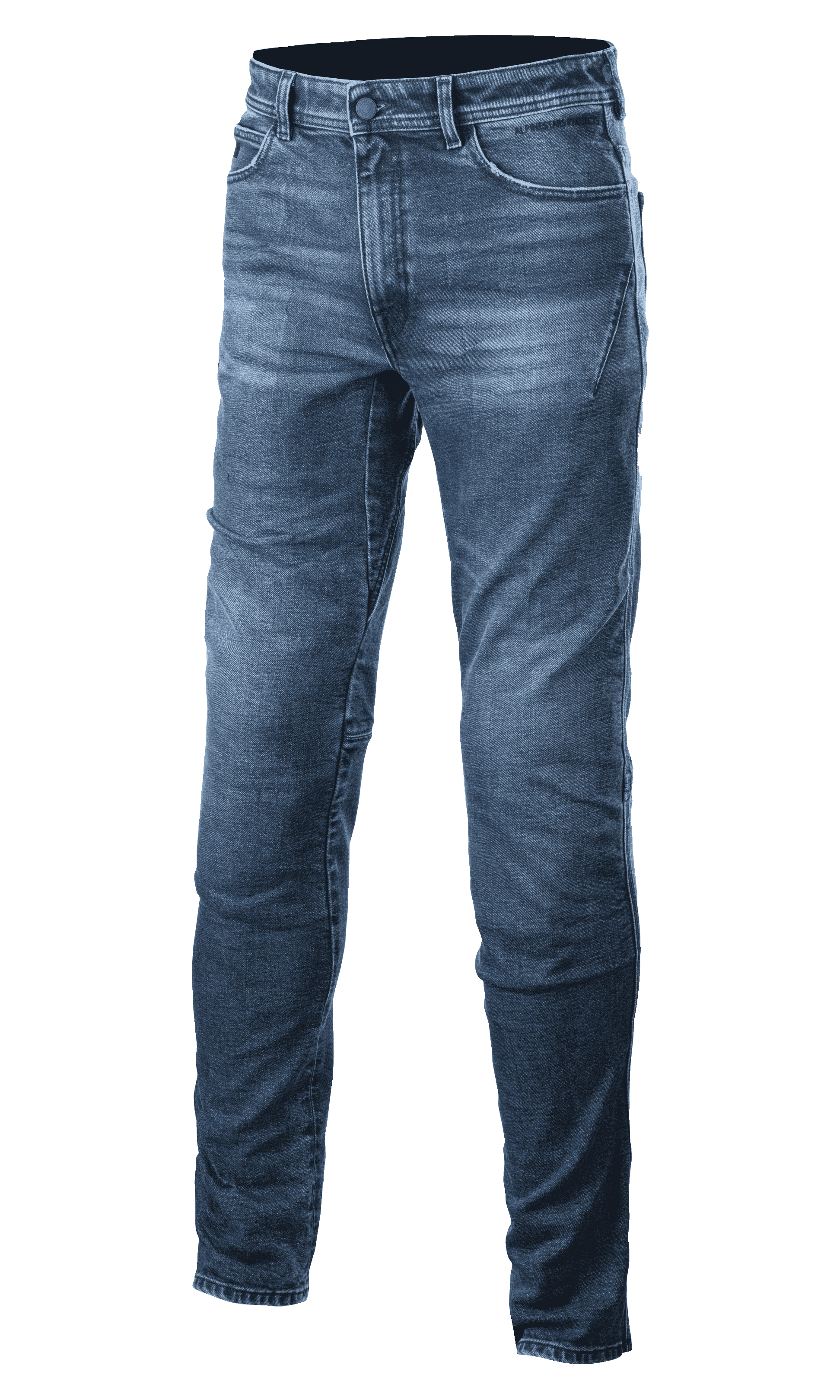 Alpinestars Argon Slim Fit Denim Pants, Mid Blue, Motorcycle Riding Jeans with Button and Zipper Closure, Faded Texture, Slim Fit Design, Belt Loops and Front Pockets, Visible Stitching