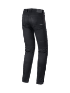 Alpinestars Cerium Tech Stretch motorcykeljeans för herr, svarta slim fit-jeans i denim med CE-certifierat knäskydd.